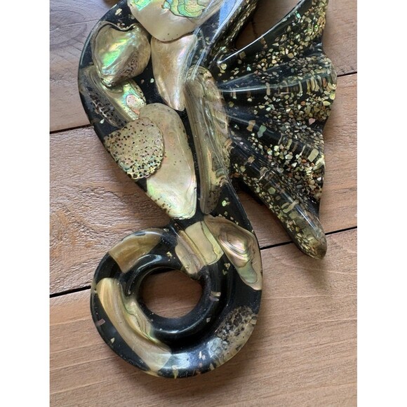 Vintage Lucite Abalone Shell Seahorse Wall Hanging 10 Inches - Picture 4 of 11